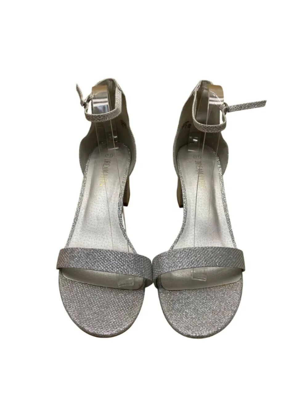 Dream Pairs Womens Silver Glitter Synthetic Low Chunk Heel Sandals Size 11